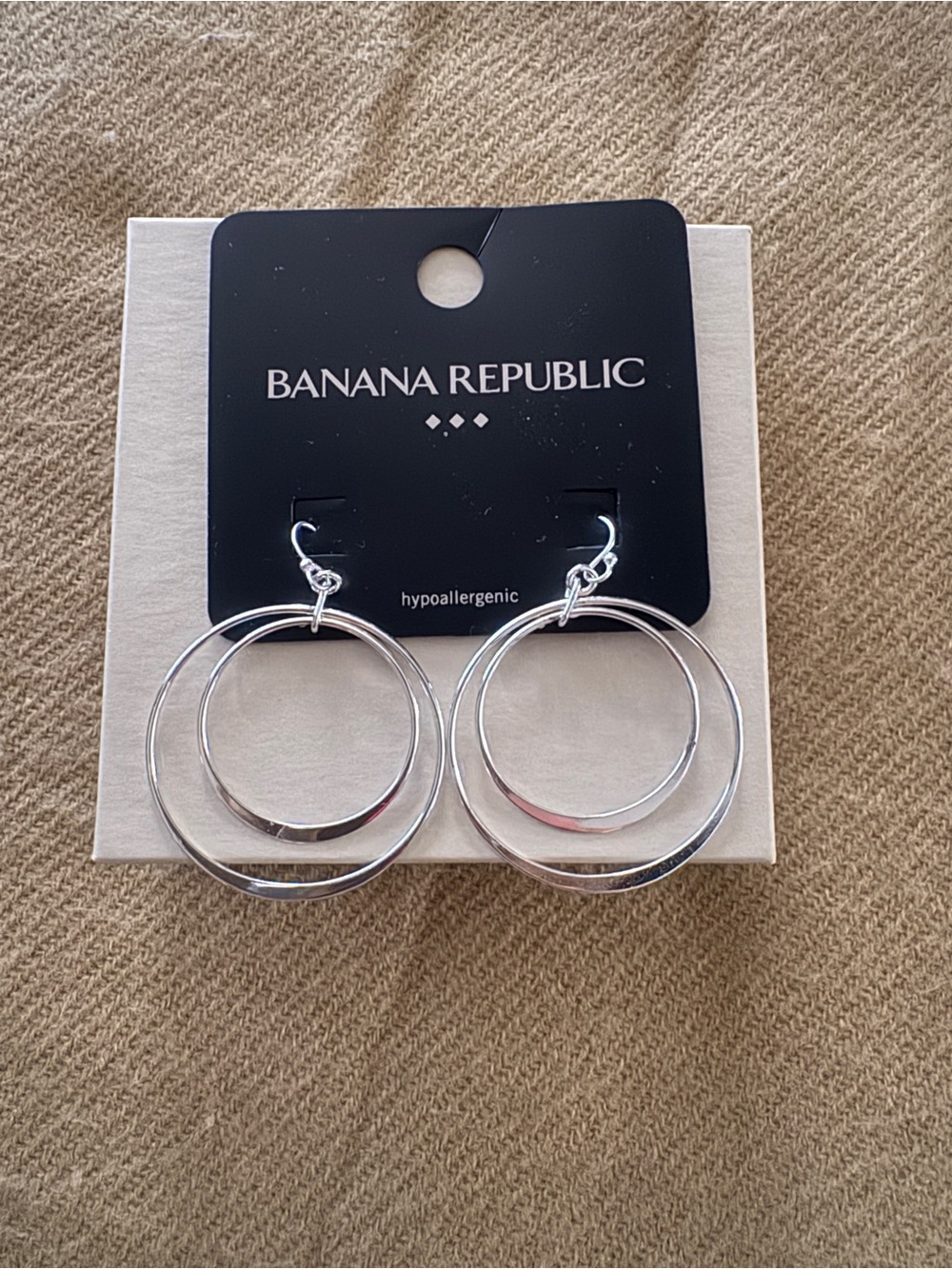 Banana Republic Shiny Silver Double Hoop Dangle Earrings